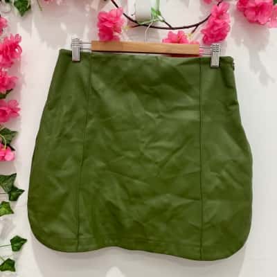 Zara Womens Mini Leather Skirt Size L Olive 