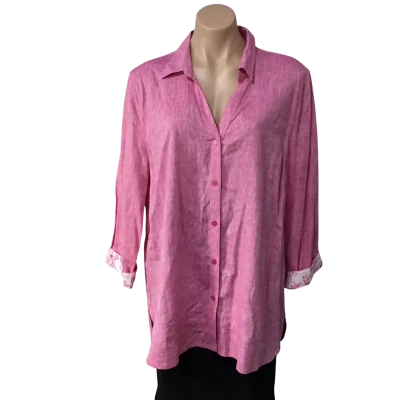 W-Lane Womens Size 16 Pink Linen Blend 3/4 Sleeve Shirt 