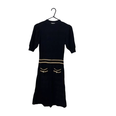 Sandro Black Dress With Scallop Detail On Waist and Pockets Size S 