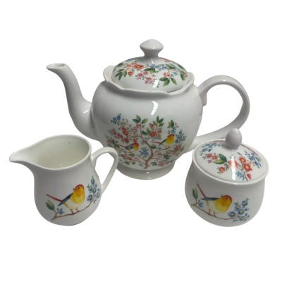 Ashdene Fine Bone China Teapot, Sugar Bowl & Creamer