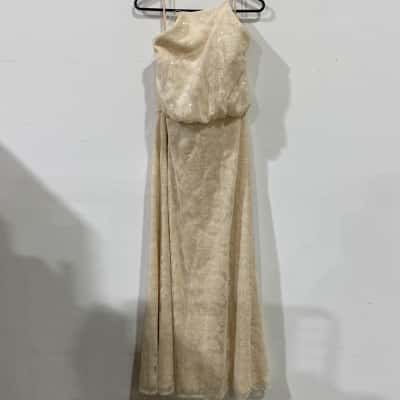 Blue Cherry Moir  Womens Dress Size 14 Champagne RRP$395
