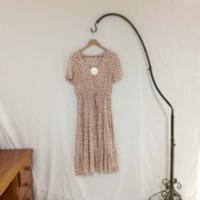 Miracle Women's Size 12 Floral Dress Beige / White 