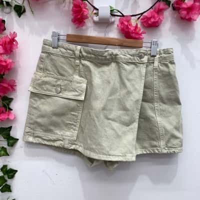 Zara Womens Denim Skort Size M Olive Green 