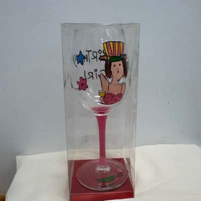 Funky Hand Painted Wine Glass 