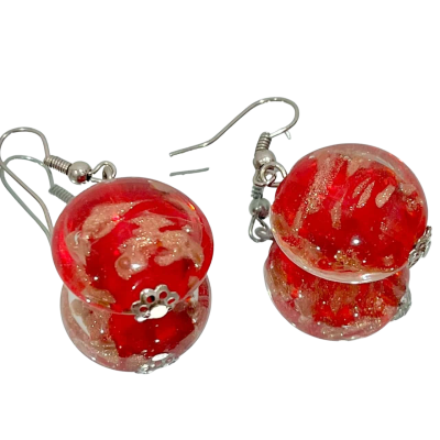 Boho Red/Gold Glass Beaded Earrings 