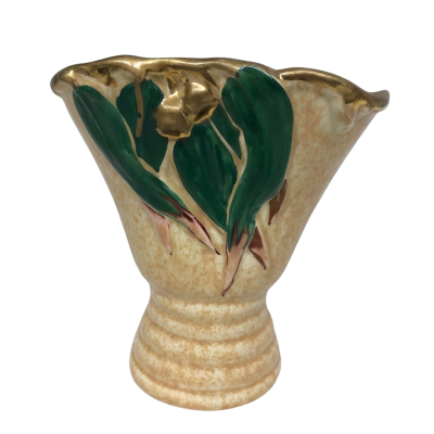 Vintage Vase Yellow Speckled with Raised Leaf design