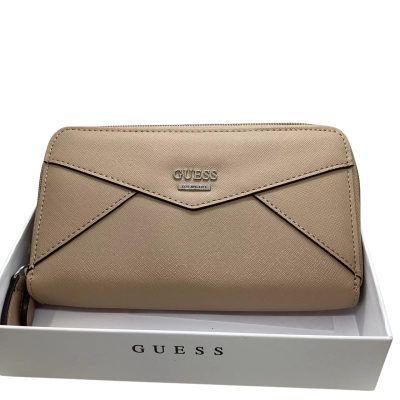 GUESS Los Angeles Nude Zip Around Wallet Saffiano Style NEW