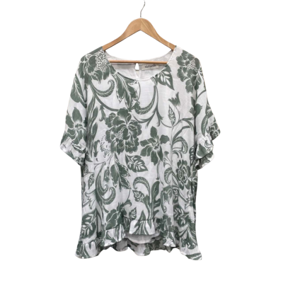 VIRTUELLE Summer Top in Green & White Size 16