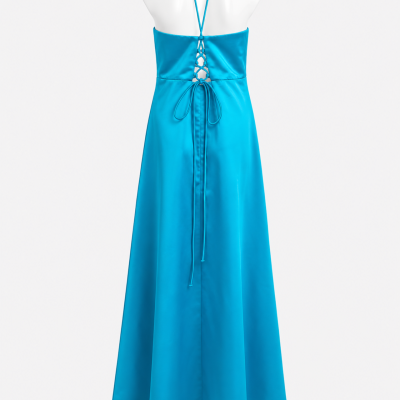 Mari Gourlay Teal Satin Lace-Up  Formal Dress / Maxi Dress - Size 12