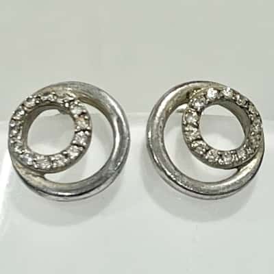 925 Silver Double Circle Diamontee Stud Earrings