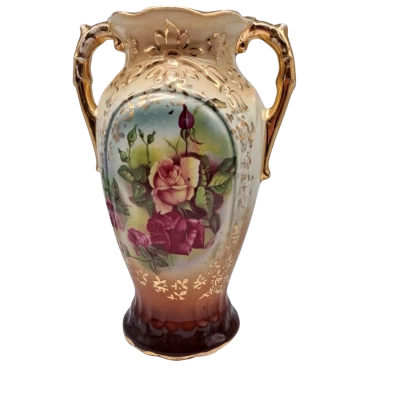 VINTAGE DOUBLE HANDLE PORCELAIN MANTEL VASE