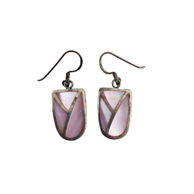  Womens Earrings Pink Shell Inlay / Sterling Silver Stamped 925