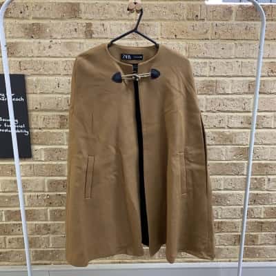 Zara Womens camel wool blend toggle cape Size XS 
