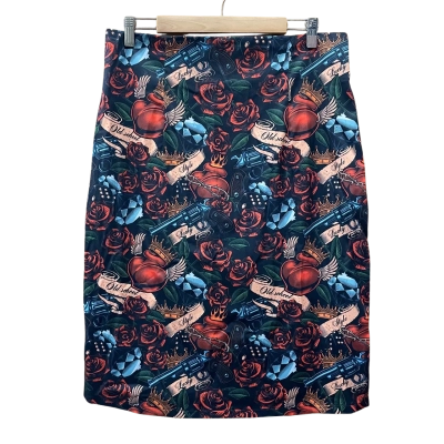 Dolly and Dotty Tattoo Print Retro Hearts Skirt Size 16
