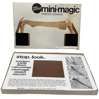 Vintage Mini Magic  Womens  Nylon Stockings ( need Suspenders) 1960s-1970s Size 10 / 9.5 Brown BNIB    HTH 1