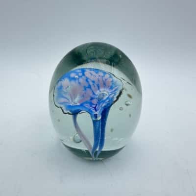 Pink & Blue Controlled Bubbles Art Glass Paperweight