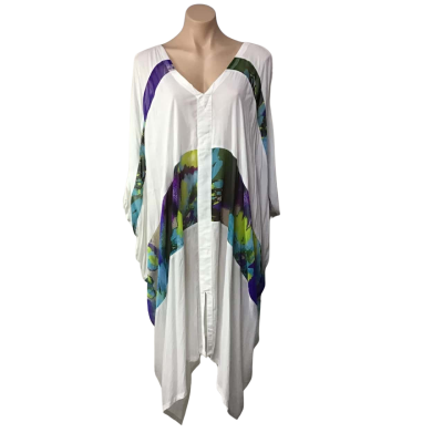 Best Exclusive Knit Womens Size XL White / Blue / Green / Pattern V-neck Midi Dress 