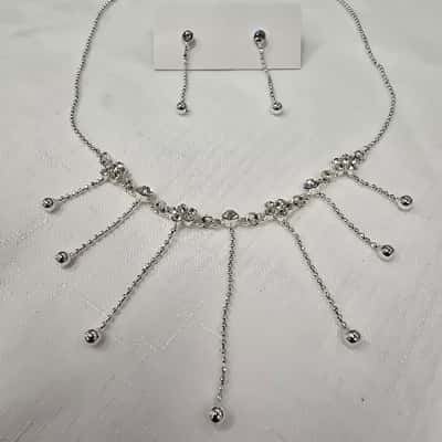  Womens Earrings / Necklace Silver With Diamante