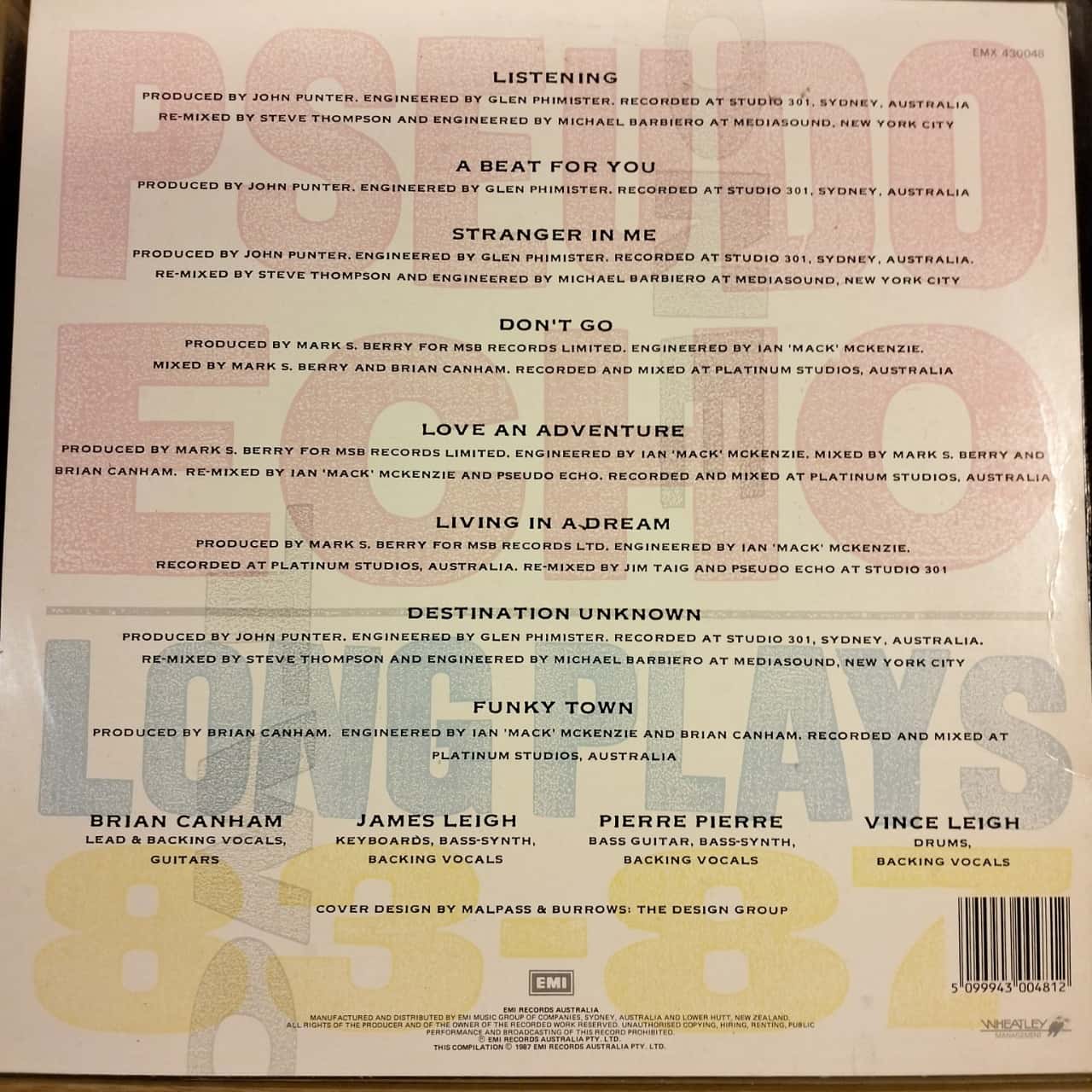 Pseudo Echo - Long Plays 83 - 87. Pressed in Australia. EMI