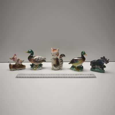 Vintage Ceramic Animal Figurines Lot Ducks Squirrel Deer Rhino x5