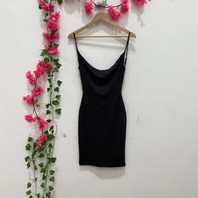 Luvalot Womens  Size 8 Shoestring Strap Open-back Dress Black  