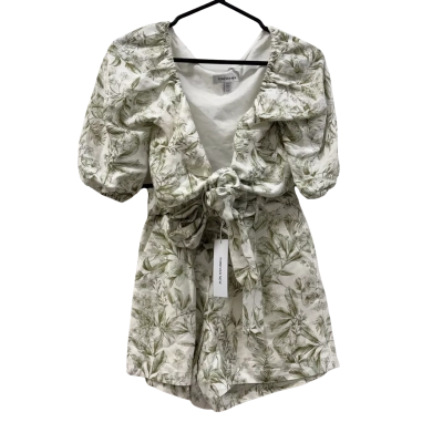 Forever New Green Floral Linen Blend Shorts & Crop Top Size 4