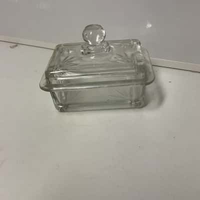 Vintage glass cut butter dish brand unknown 