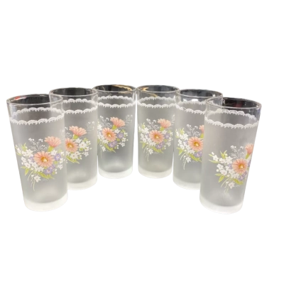Vintage Frosted Floral Drinking Glasses