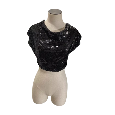 Showpo Black Sequin Backless Crop Top Size 10