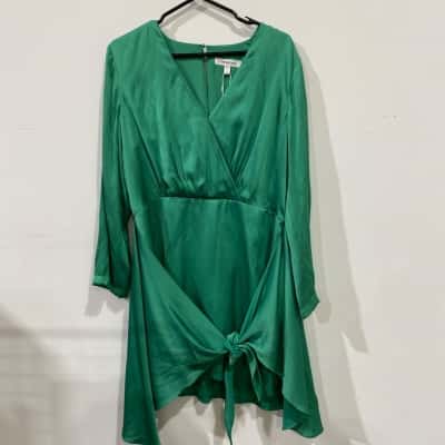 Forever New Ava Satin Sarong Mini Dress Womens Green RRP$159.99