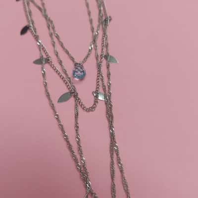 Multi-Layered Necklace Silver Feather