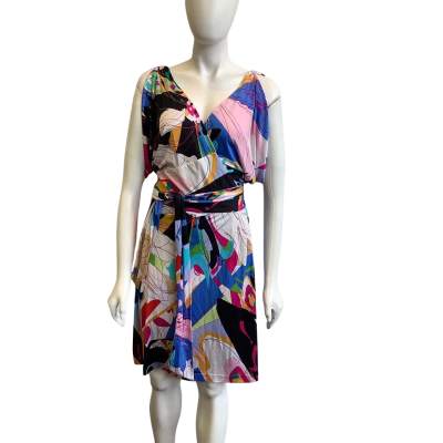 Diane Von Furstenberg Women's Size 12 Silk Blend Midi Wrap Dress Multicoloured Pattern