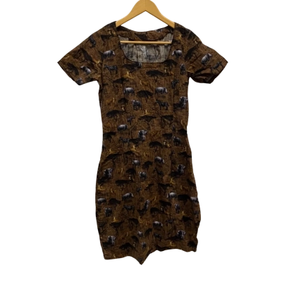  Womens  Size 6 / 8 Casual Dress Animal print / Black  / Brown 