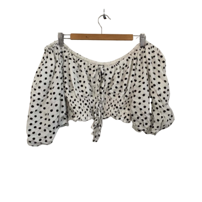 Minkpink Womens Size M Cropped Top / Off-the-shoulder Top Black  / Floral / Polka Dot / White 