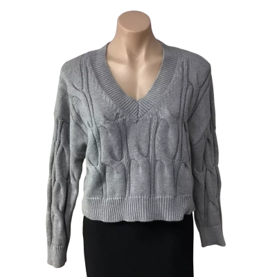 Cotton On Womens Size S Pale Grey Cable Pattern Long Sleeve Cropped Jumper 