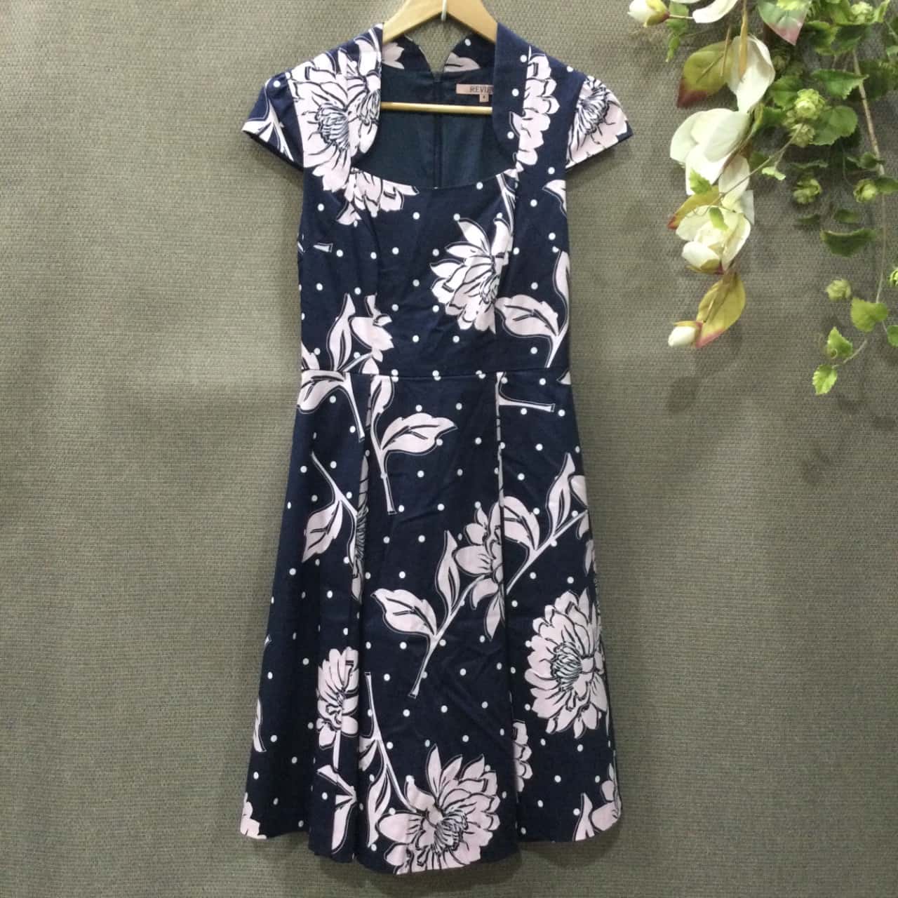 strapless open back dress Navy And Blush Floral Print Bell Sleeve Midi Dress – AX Paris