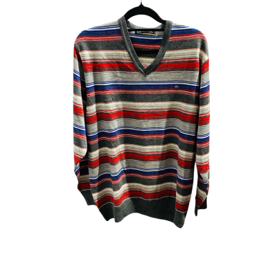 Monte Carlo Mens Size 42 Wool Blend V-Neck Jumper Blue / Grey / Red 