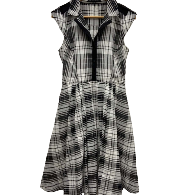  Cue /n the C/ty Size 10 Midi/ Short Sleeve Dress  Black/ White Checked