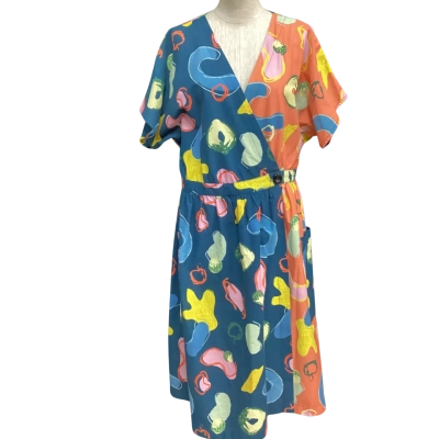 Gorman Womens  Size 14 Short Sleeve Wrap Dress Orange / Teal 