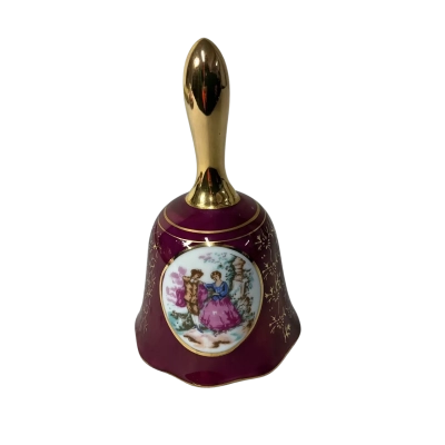 Vintage Dark Crimson / Courting Couple Porcelain Dinner Bell