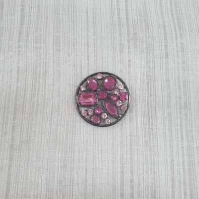 Gorgeous Dark Silver Tone Metal with Pink Assorted Sized Diamantes & Gemstones /Round Brooch 