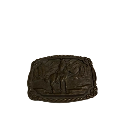 Cowboy On Horse Mountain Scene Belt Buckle 