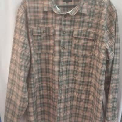 Ghanda Mens  Size L Long Sleeve Shirt Beige / Grey / Red 