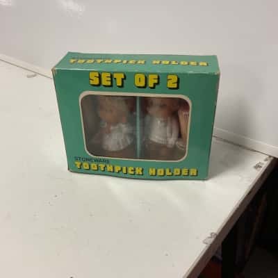 Vintage set of 2 stoneware toothpick holders