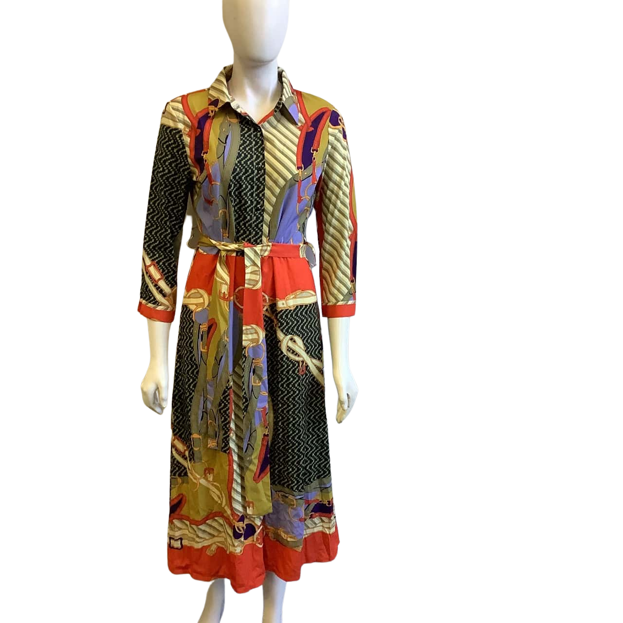 Flabbit Women's Size S 3/4 Sleeve Midi Dress Multicoloured Pattern (s)