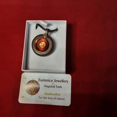 Unisex  Esoterica Jewellery featuring Wooden Base, Copper Accents and Central Pearl