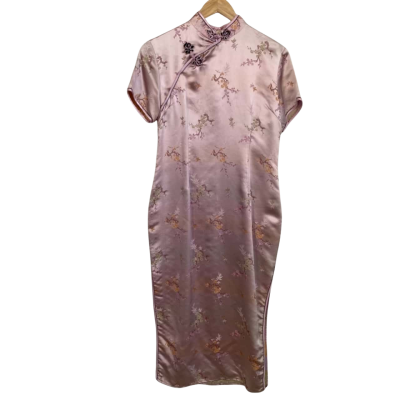 Da Hwa Womens Vintage Silk Cheongsam Size 10 Maxi Dress Floral / Pink  