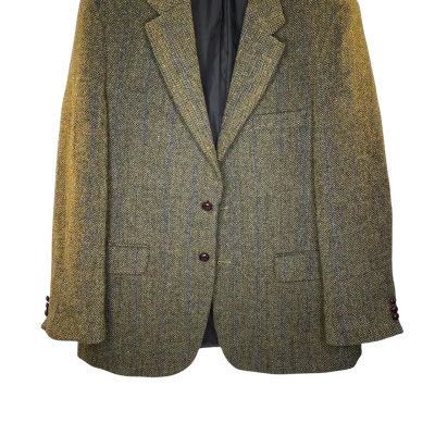 Borders Harris Womens  Size L Tweed Coat Mustard / Blue Pinstriped 
