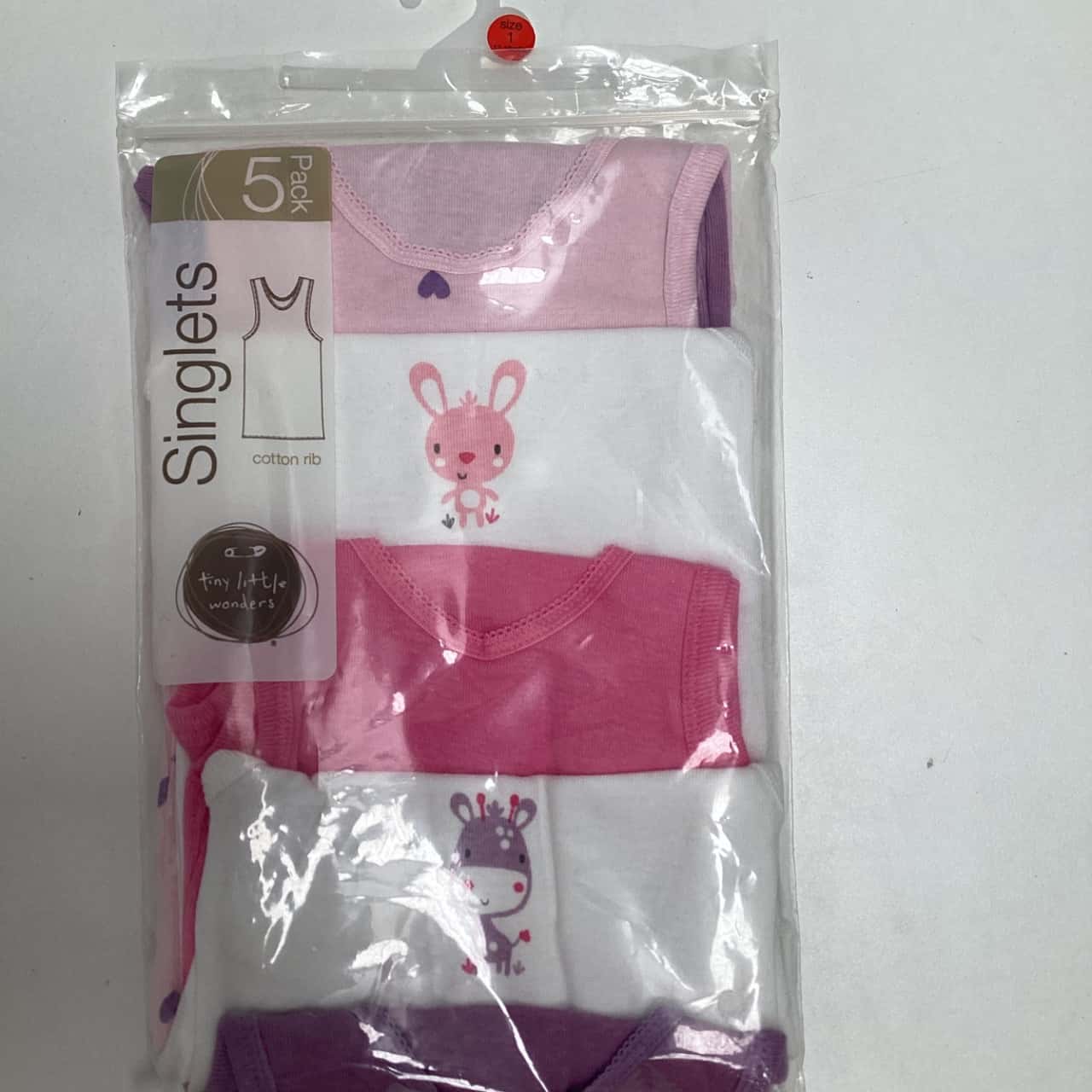 Tiny little wonders girls Size 1 cotton rib singlets pkt5 (s)
