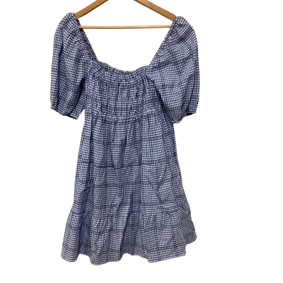 Forever New Womens  Size 12 Casual Dress Blue / Checked / White 